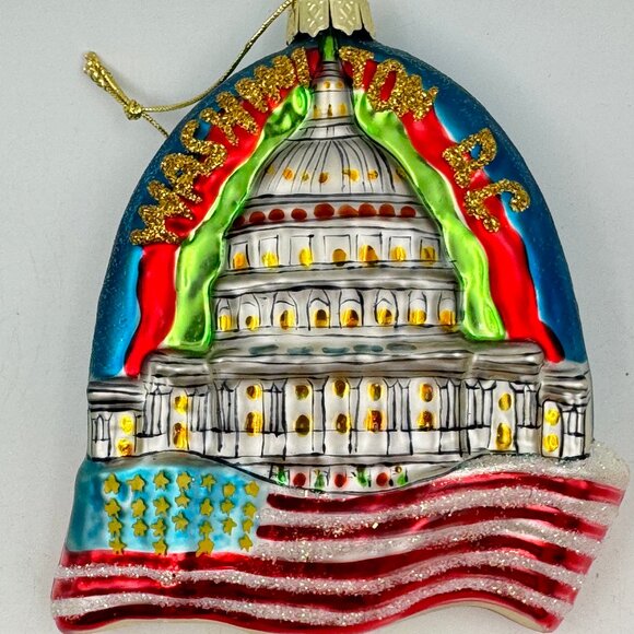 Washington DC Glass Ornament Landmarks US Capital Building / Lincoln Memorial 4" - Picture 1 of 6